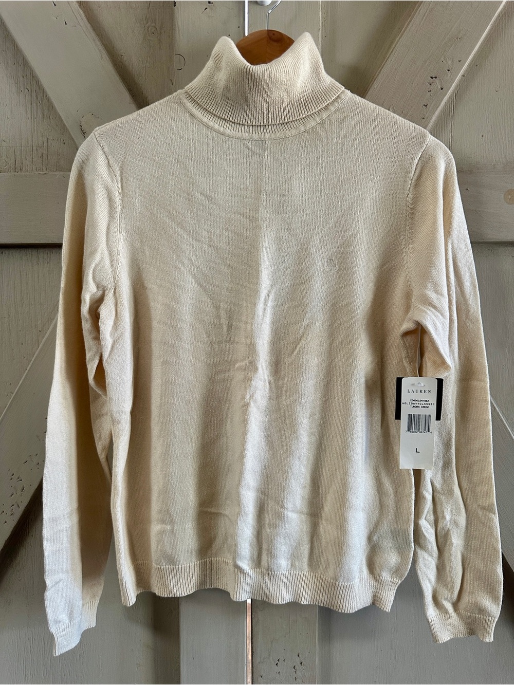 NWT Lauren Ralph Lauren Silk Cashmere Turtleneck Sweater Cream Size Large - Picture 1 of 11